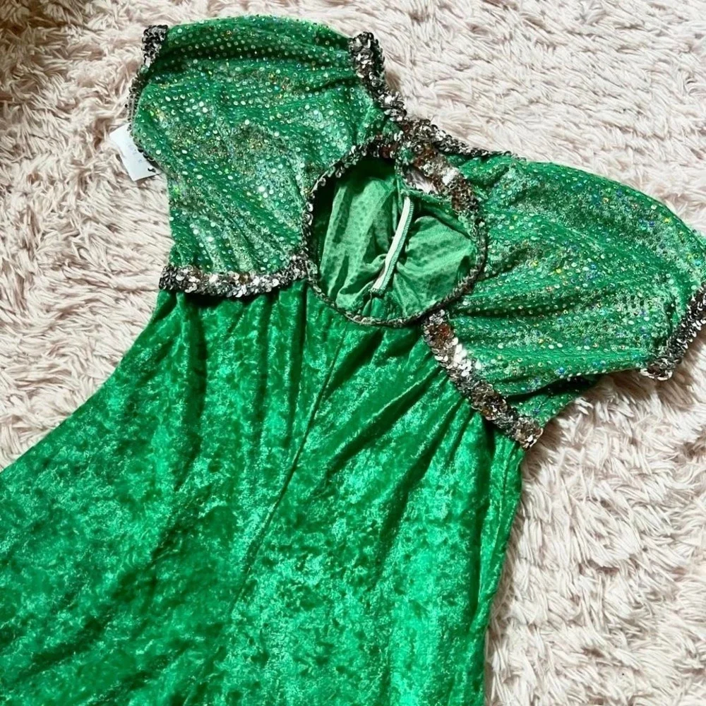 Vintage 80s Velvet Sequins Dance Dress Up Costume Babydoll Romper Womens 14 Glam